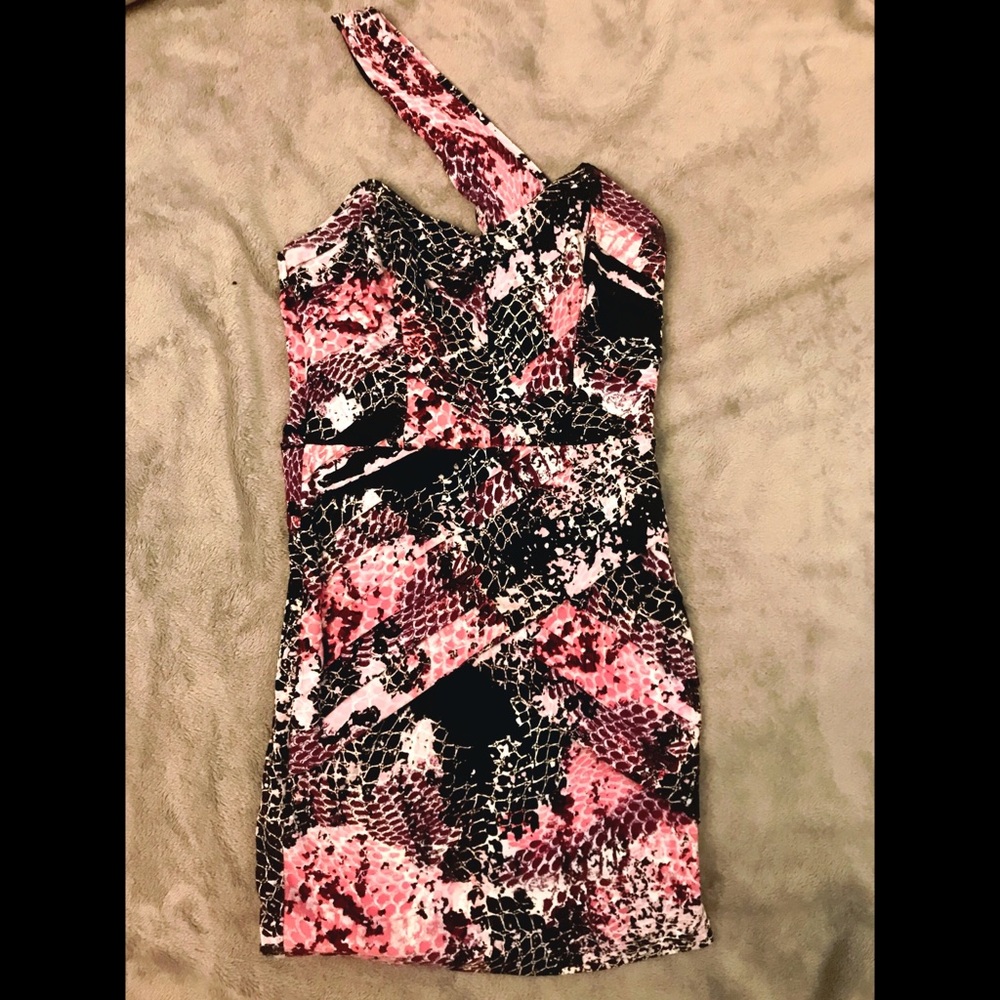 Pink snakeskin one shoulder bodycon dress